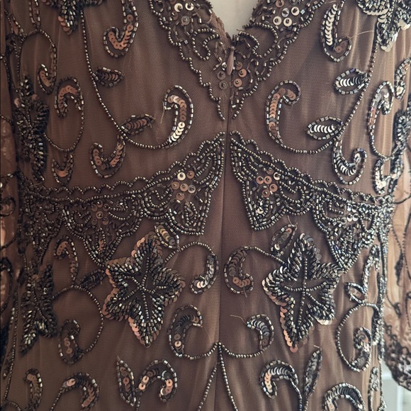 Pisarro Nights Elegant Brown Beaded Formal Gown - Picture 8 of 10